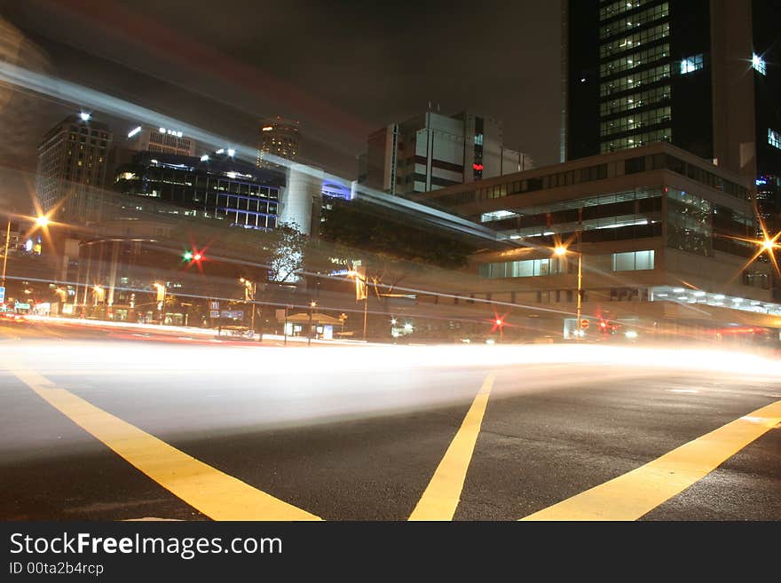 A nightshot on a street. A nightshot on a street