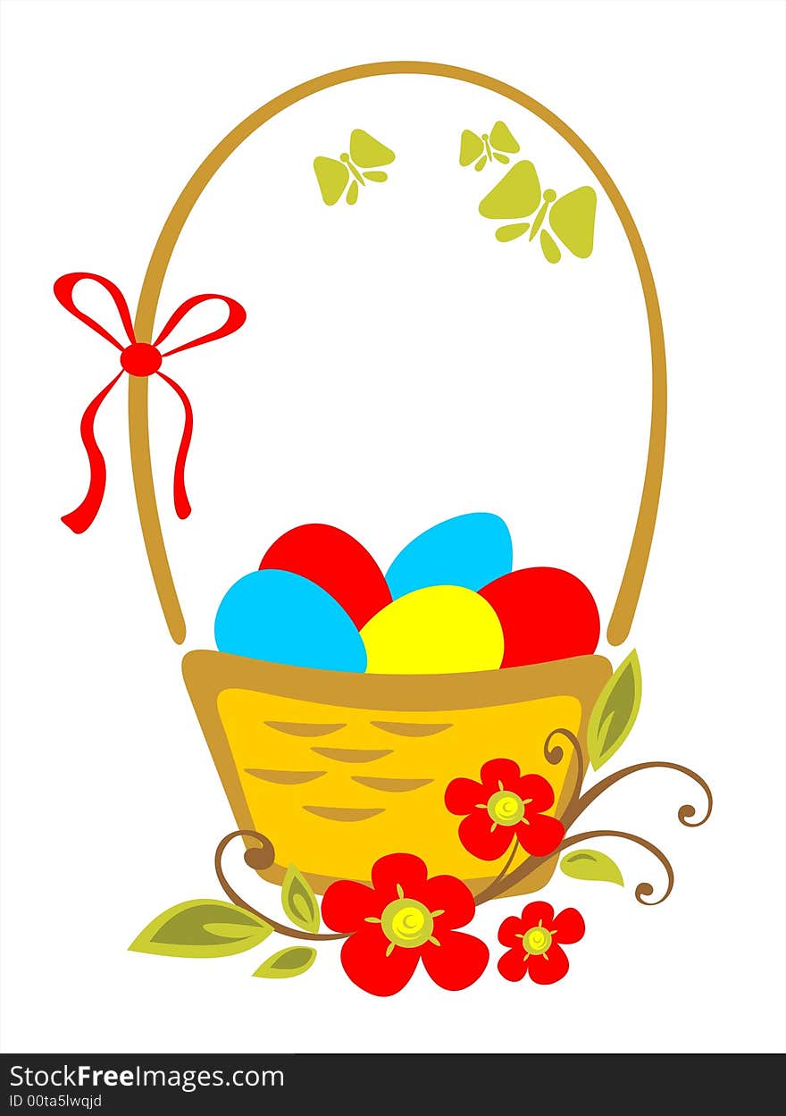 Basket with eggs and flowers