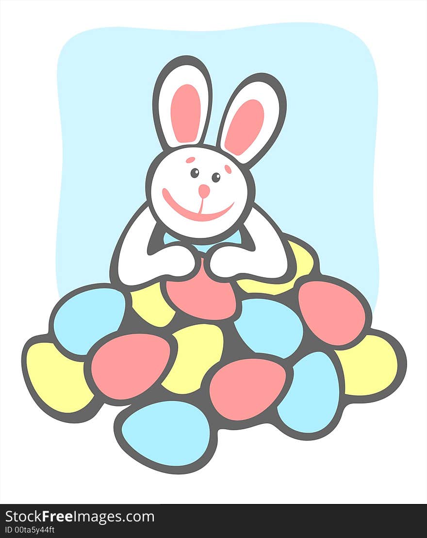 Happy bunny and easter eggs