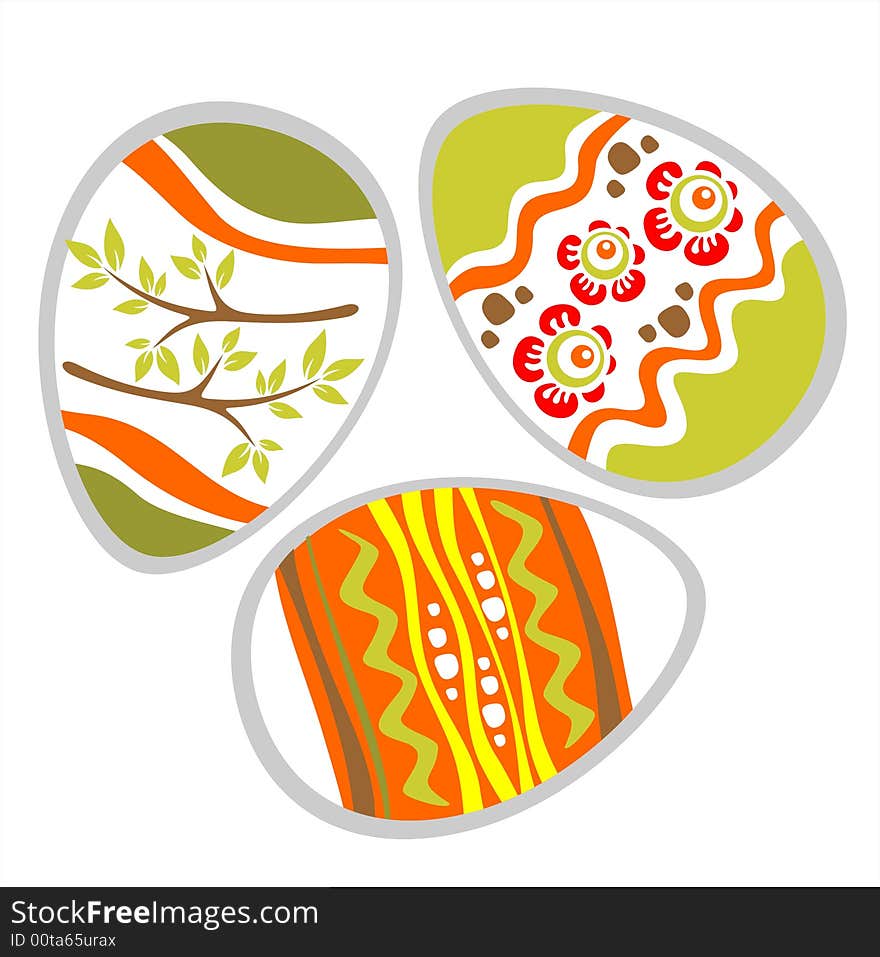 Three ornate easter eggs isolated on a white background.