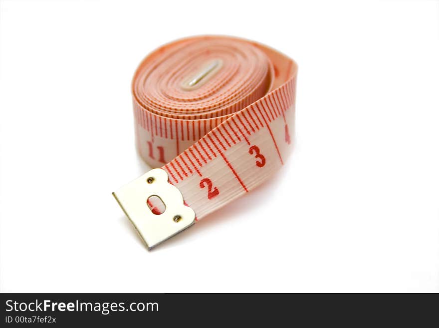 Pink centimeter on the white isolated background