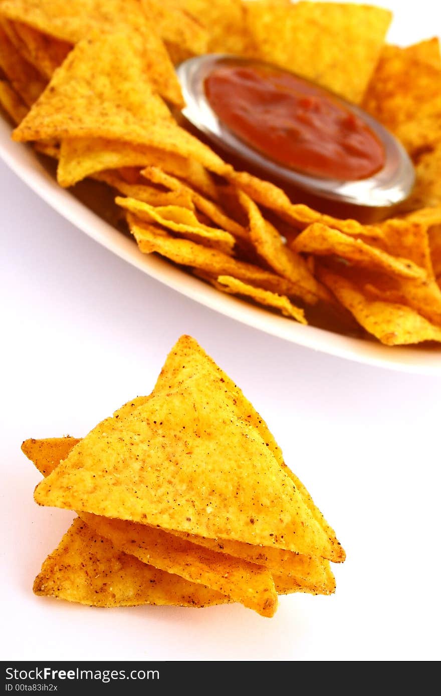 Nachos salsa dip in a bowl