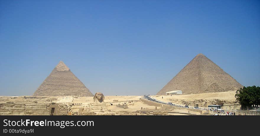 Panorama of pyramids and sphinx in Giza