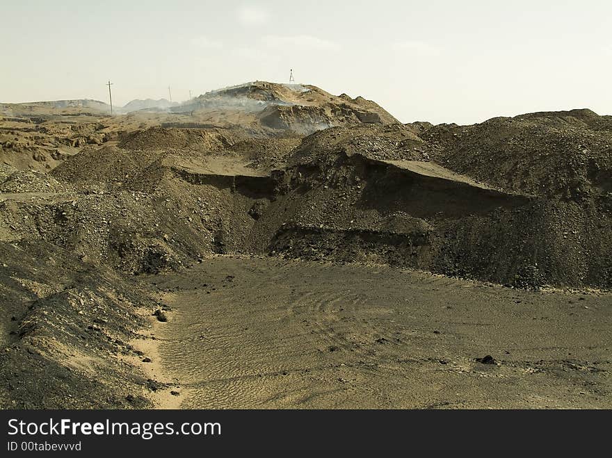 Landscape in Wuda Coal Fires in China. Landscape in Wuda Coal Fires in China