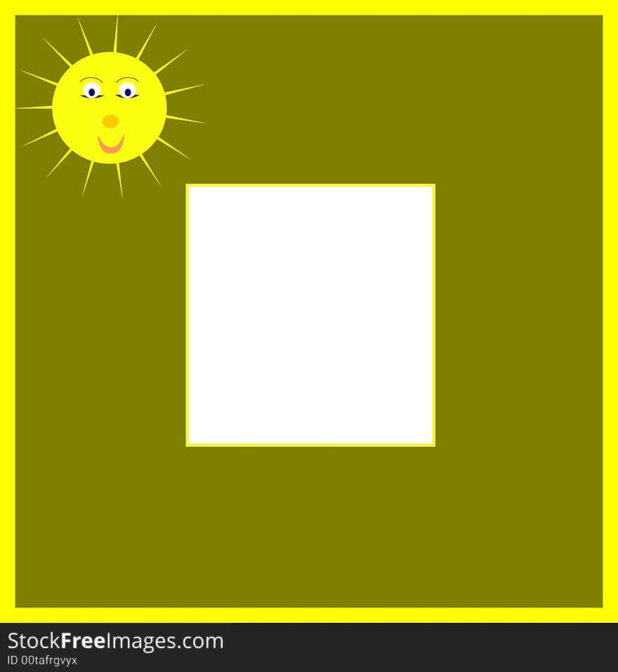 Photoframe with a funny sun in the corner. Photoframe with a funny sun in the corner