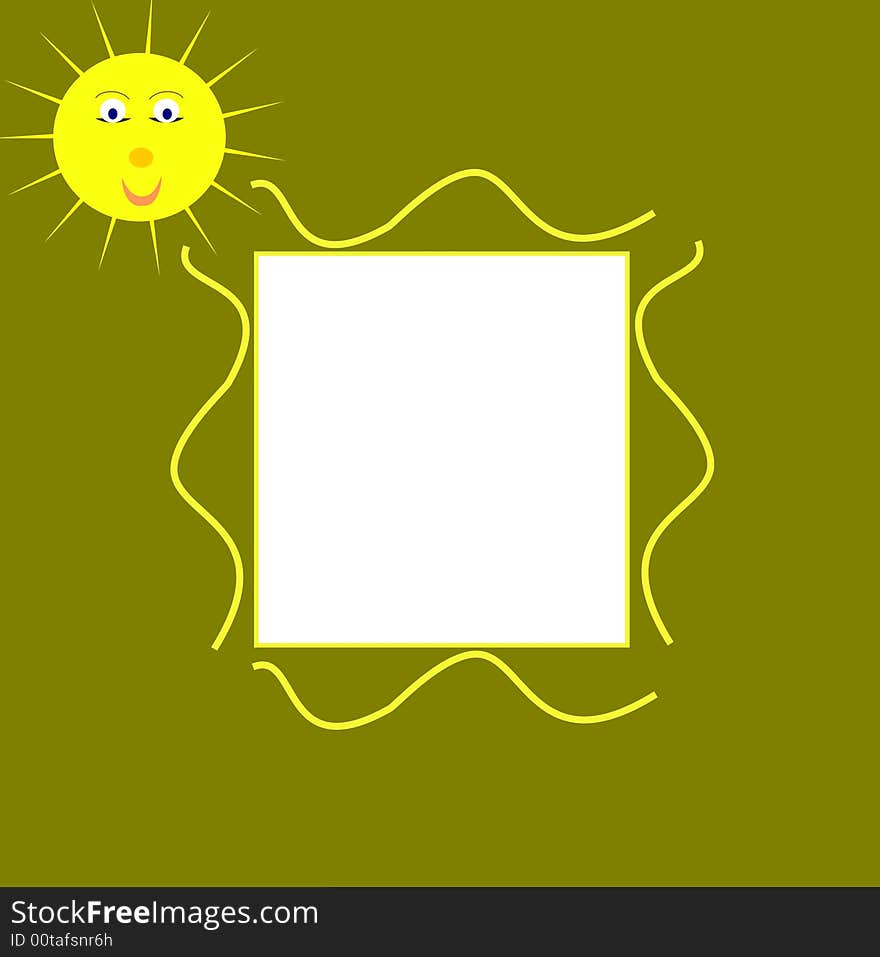 Photoframe with a funny sun in the corner. Photoframe with a funny sun in the corner