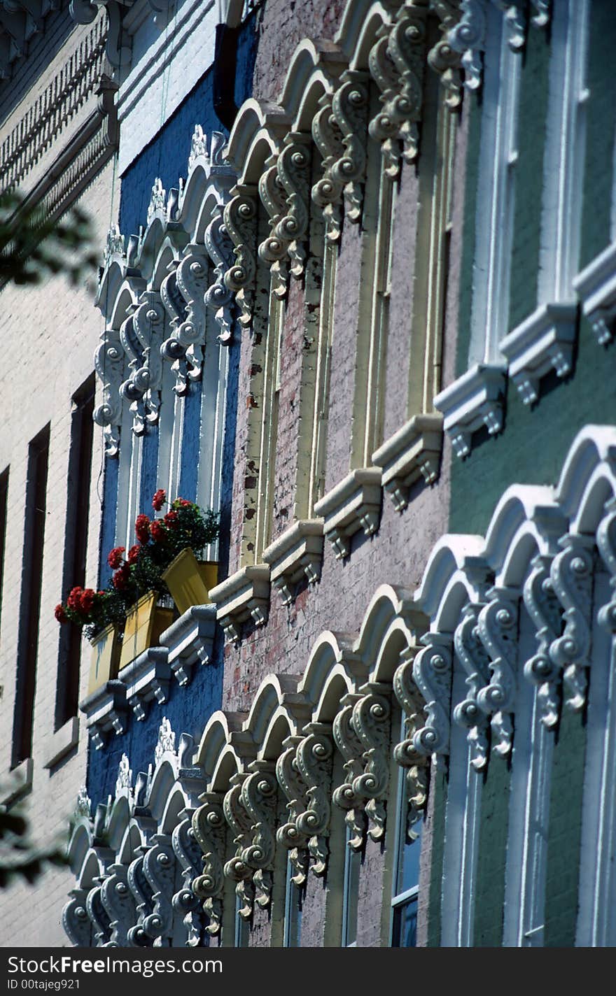 An apartment buildings windows at an angle. An apartment buildings windows at an angle