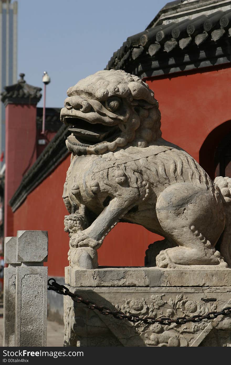 Chinese stone lion before palace