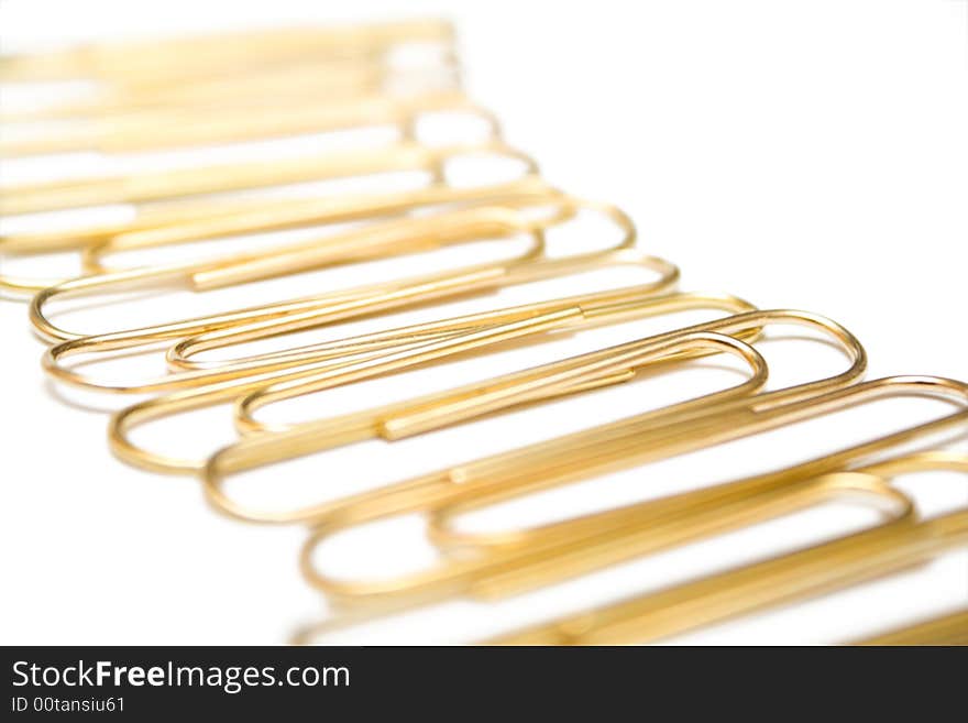 Paper clips on the white isolated background