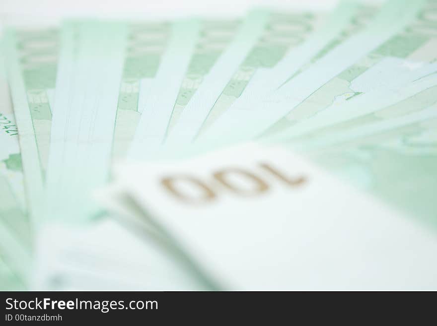 100 euros green banknotes background. 100 euros green banknotes background