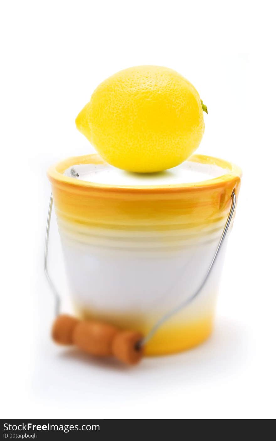 Lemon in a kitchen, over a white background