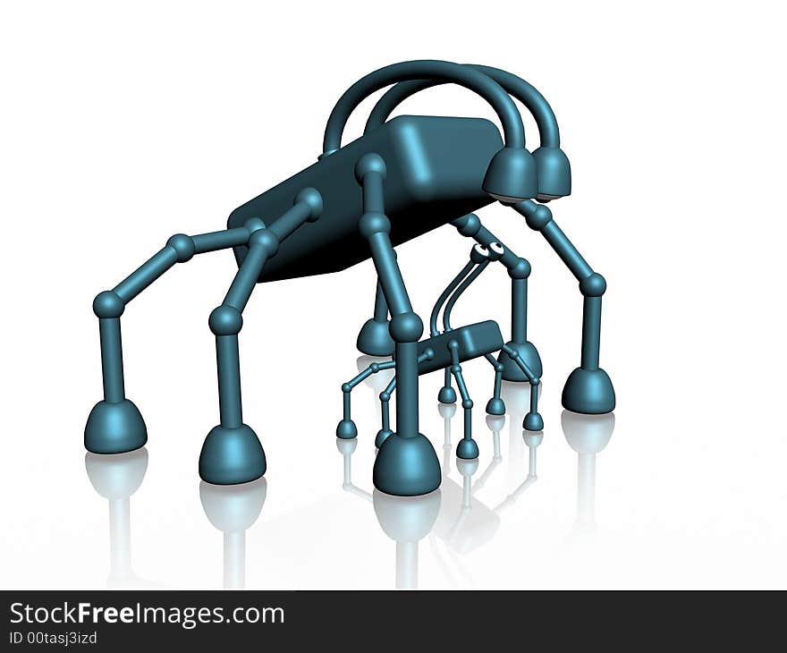 Illustration of isolated blue simple  robot with baby. Illustration of isolated blue simple  robot with baby