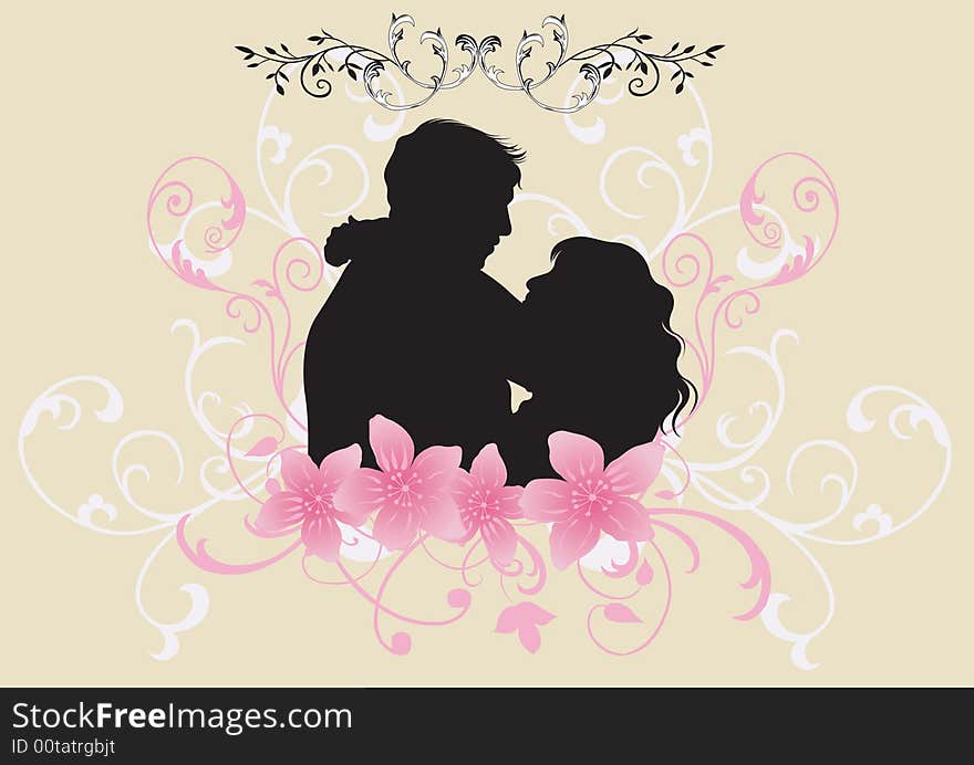 Illustration of a couple and floral patterns. Illustration of a couple and floral patterns