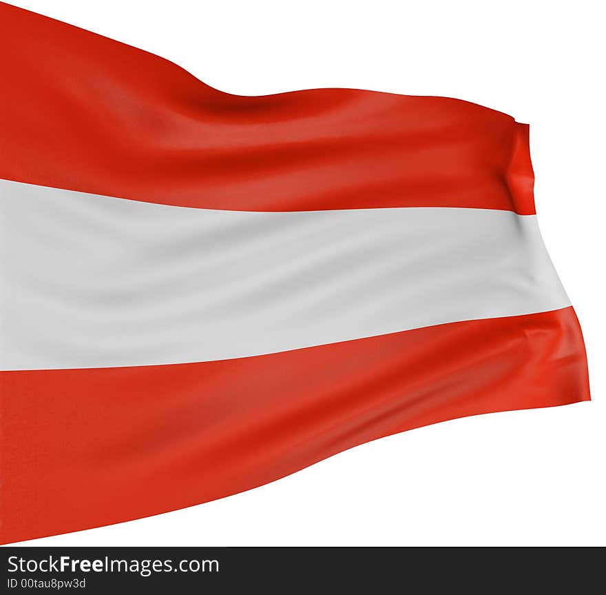 3D Austrian flag with fabric surface texture. White background.