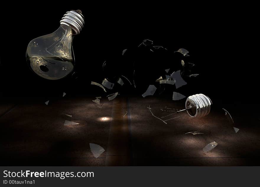 Scene falling lamps executed in 3D