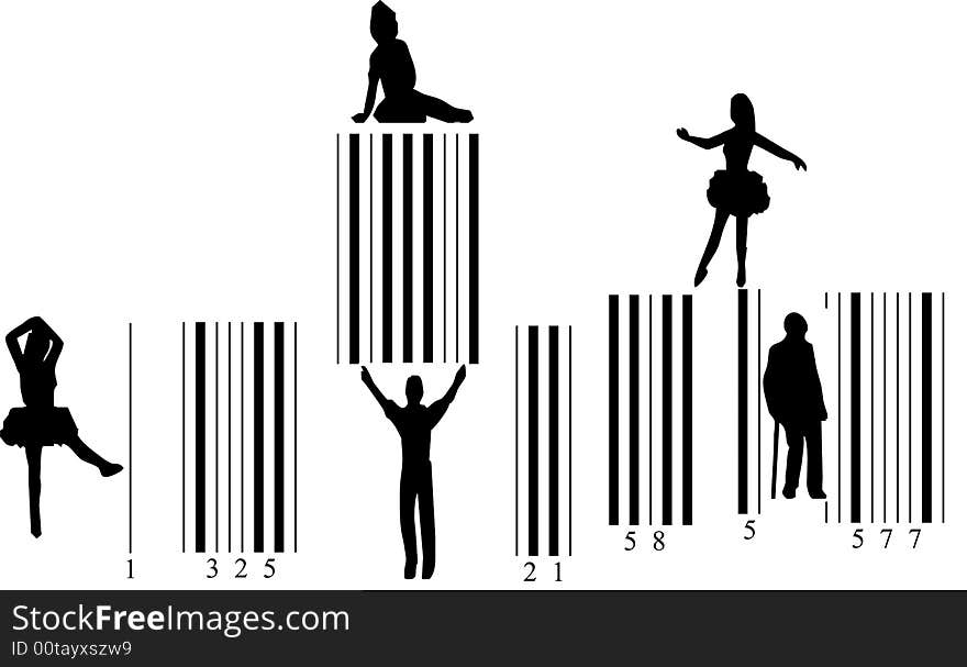 Silhouette of people on barcode