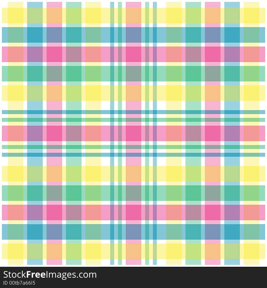 Illustration of pink, green, blue and yellow pastel plaid