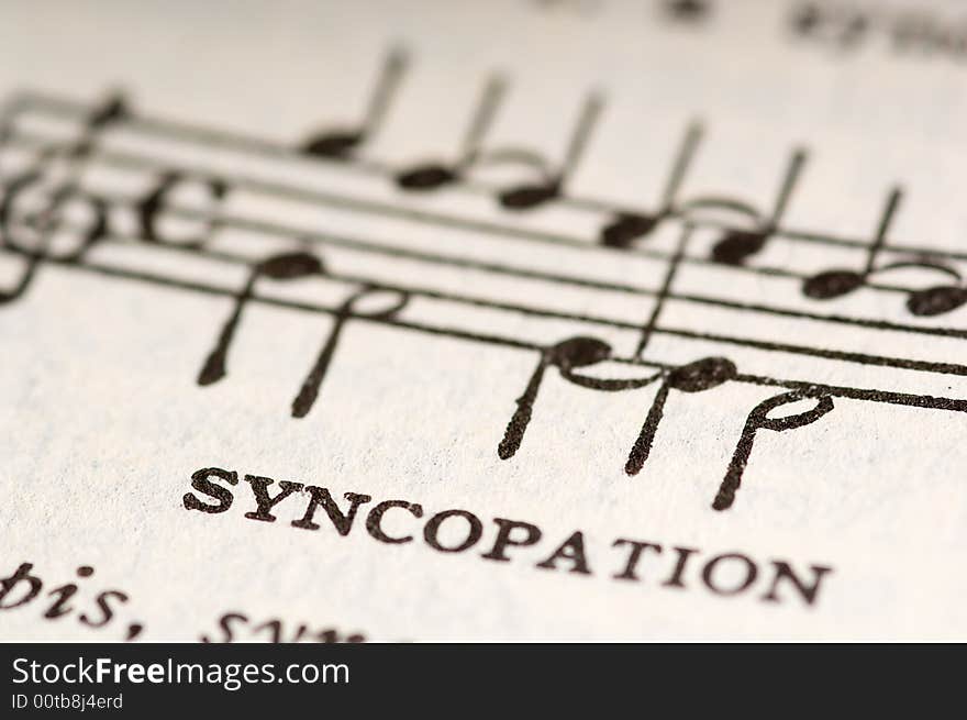 The musical term syncopation with an illustration. The musical term syncopation with an illustration