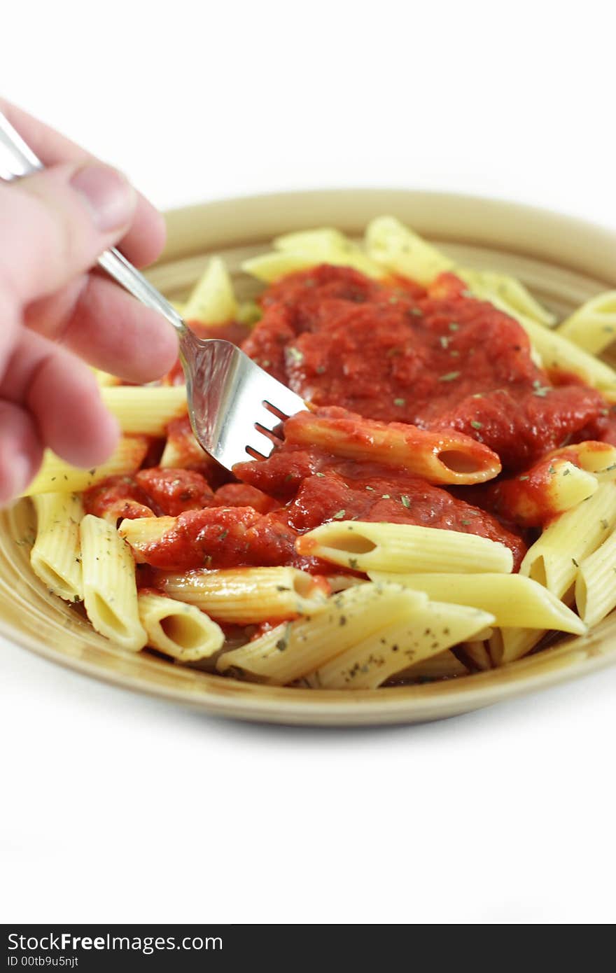 Eating Pasta With Fork Isolated