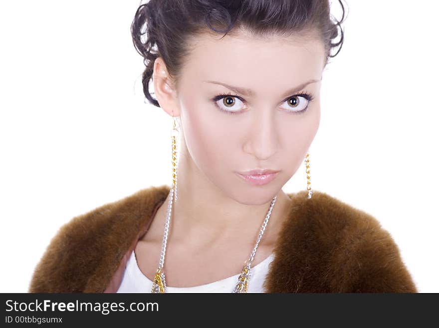 Portrait of a beautiful lady on white background. Portrait of a beautiful lady on white background