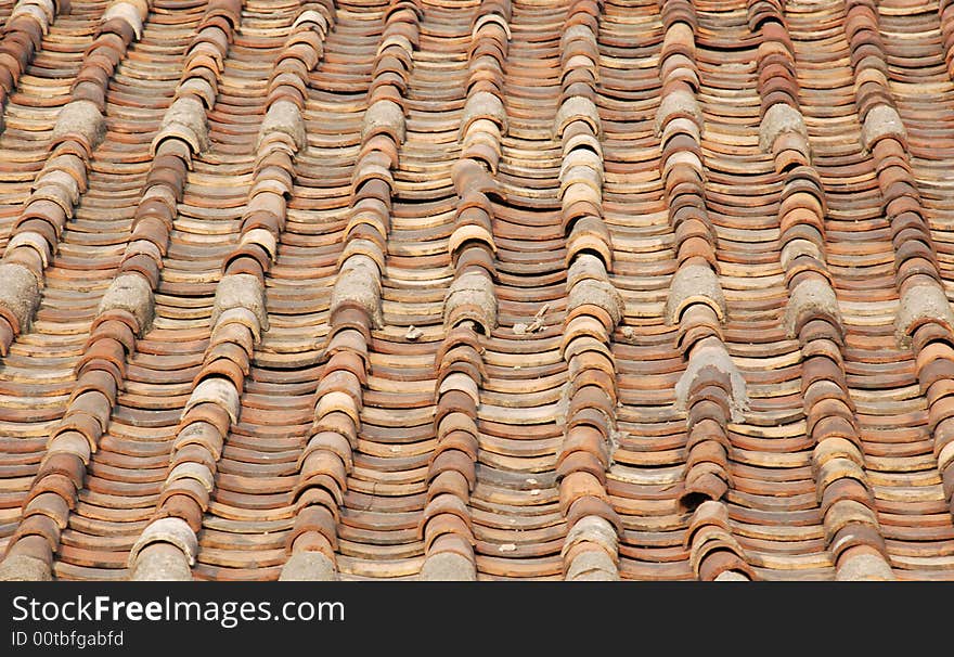 Pottery tiled roof,Ancient Nanfeng Kiln of khakicolor,Foshan,Guangdong,China.