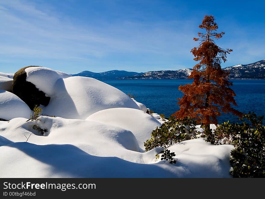 Lake in winter, high in the mountains