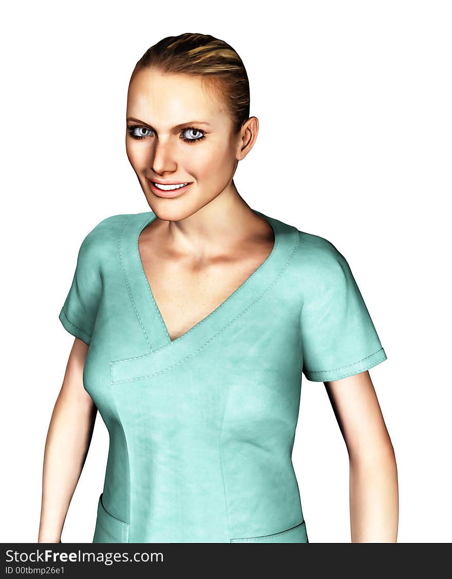 3d Female Nurse In Green Scrubs Smiling