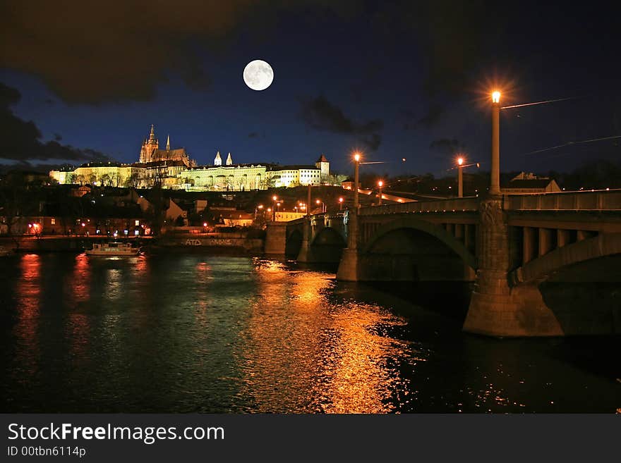 The famous Prague Castle in Prague City at night