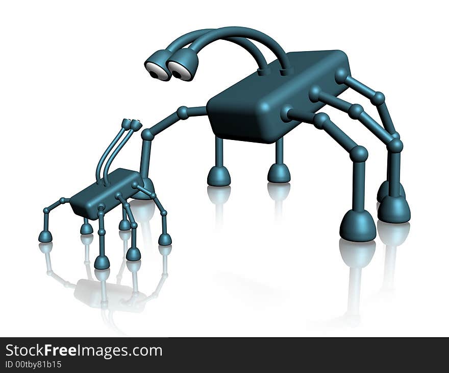 Illustration of isolated blue simple  robot with baby. Illustration of isolated blue simple  robot with baby