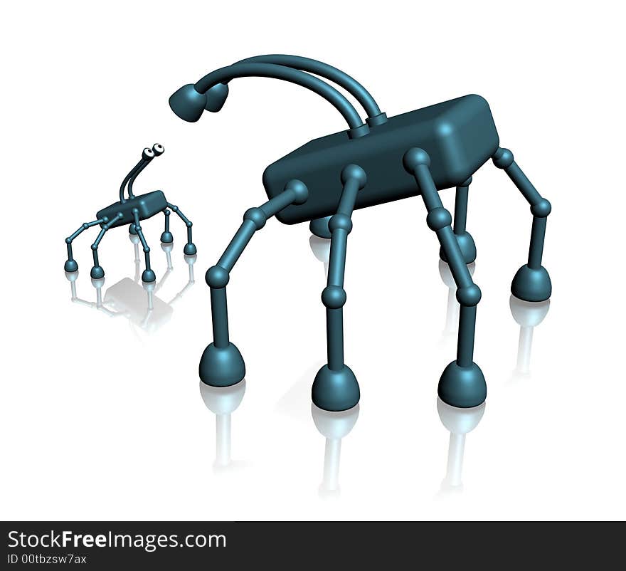 Illustration of isolated blue simple  robot with baby. Illustration of isolated blue simple  robot with baby