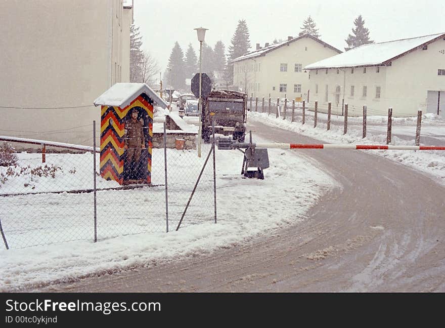 German soldier standing his post in a winter snow. German soldier standing his post in a winter snow