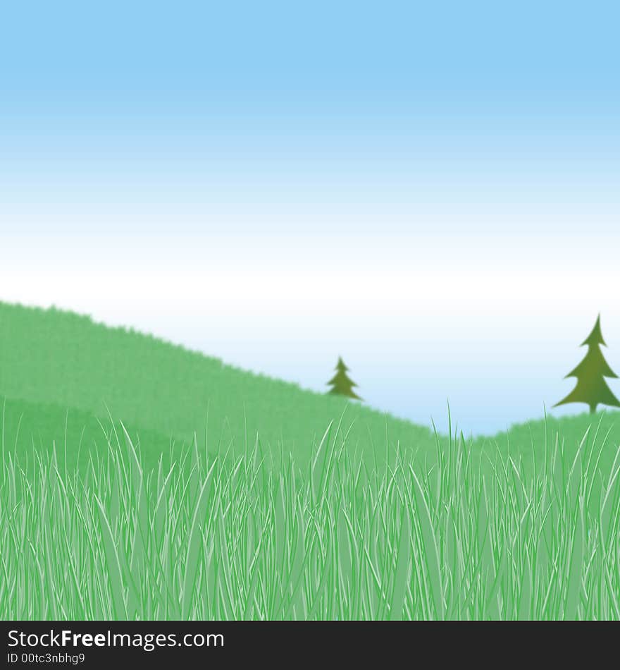 Spring or summer season landscape illustration of a meadow