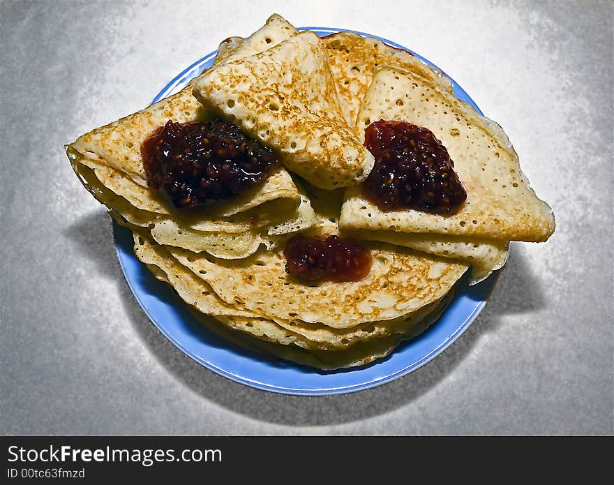 Traditional Russian blyudo.Maslenitsa, pancakes, spring.