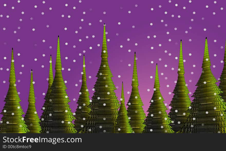 Christmas tree or Nature Illustration of early evening snow fall