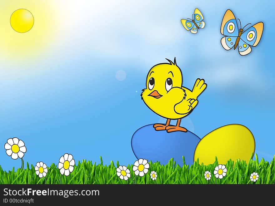 Eggs, �hicken, butterfly and blue sky