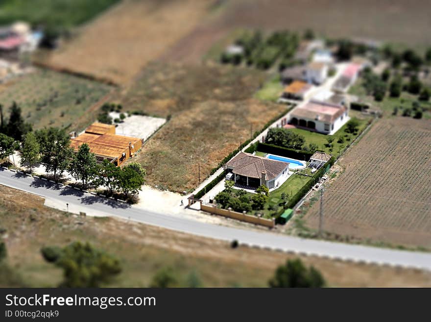 House with Swimming pool at a road. House with Swimming pool at a road