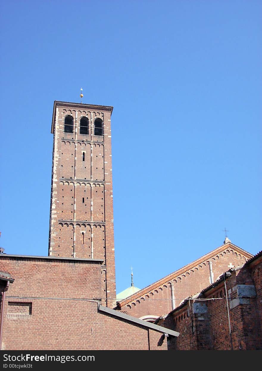 The tower bell of Sant' Ambrogio church in Milan. The tower bell of Sant' Ambrogio church in Milan