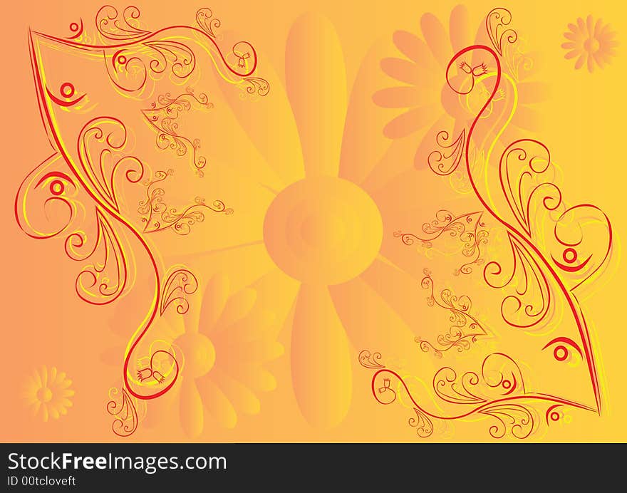 Decorative flowers on orange background