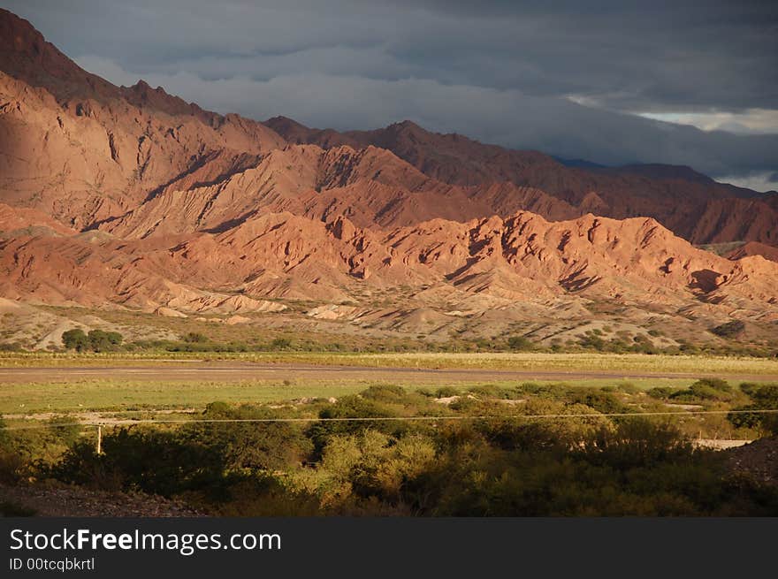 Evening sunlight on mountain scenery in Salta, northwestern region of Argentina. Evening sunlight on mountain scenery in Salta, northwestern region of Argentina