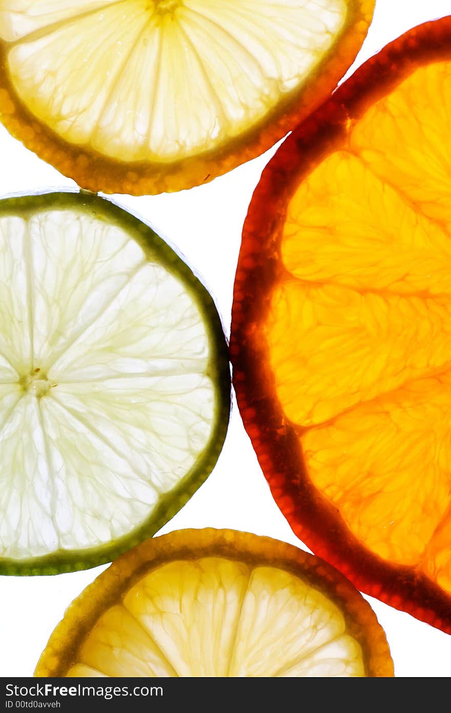 Isolated detail of lemon and lime and orange slices