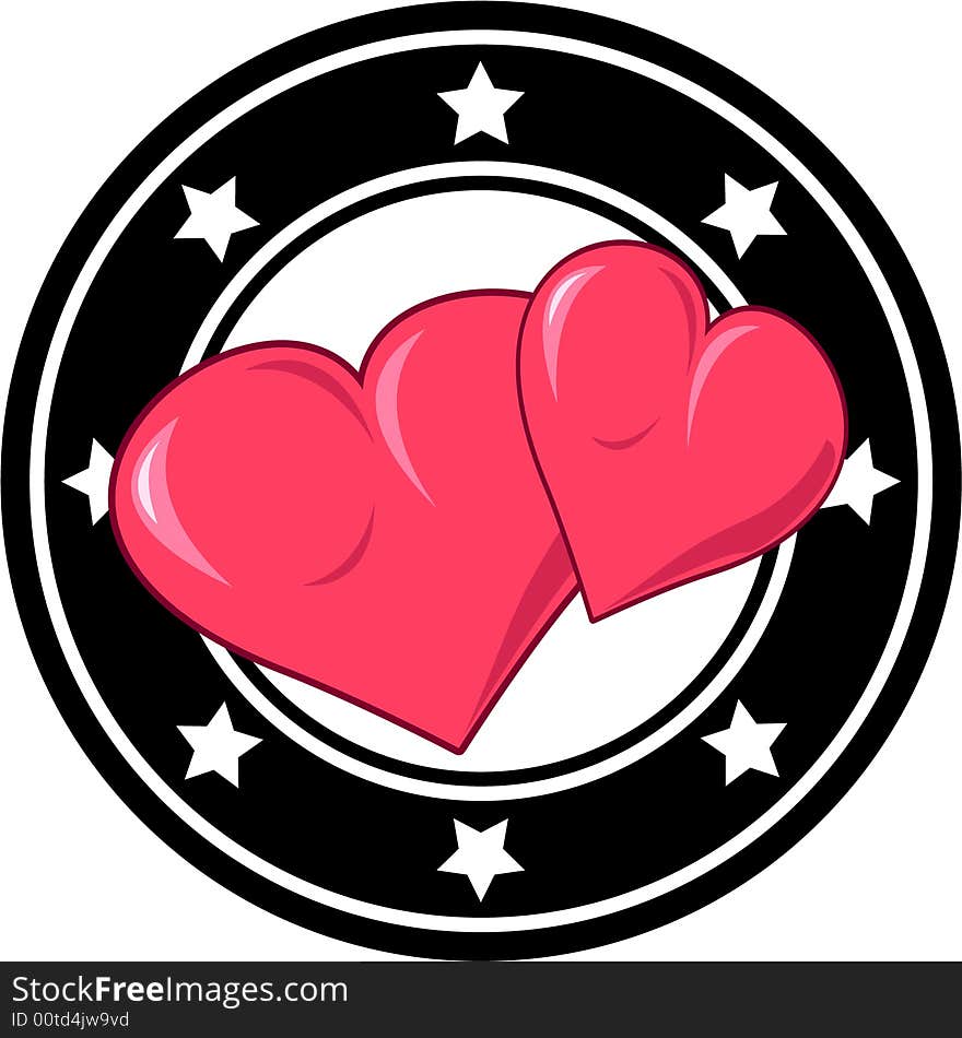 Round stamp as two hearts on a white background. Round stamp as two hearts on a white background