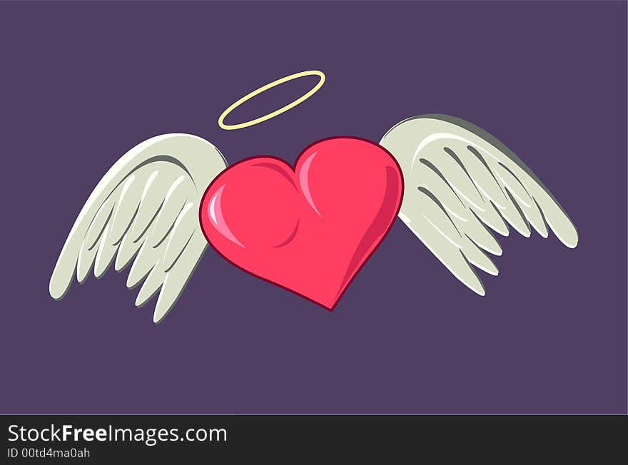 Heart of love with wings on a dark background