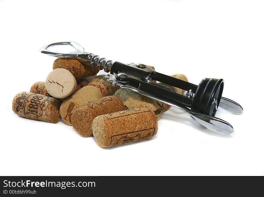 Corkscrew and wine corks