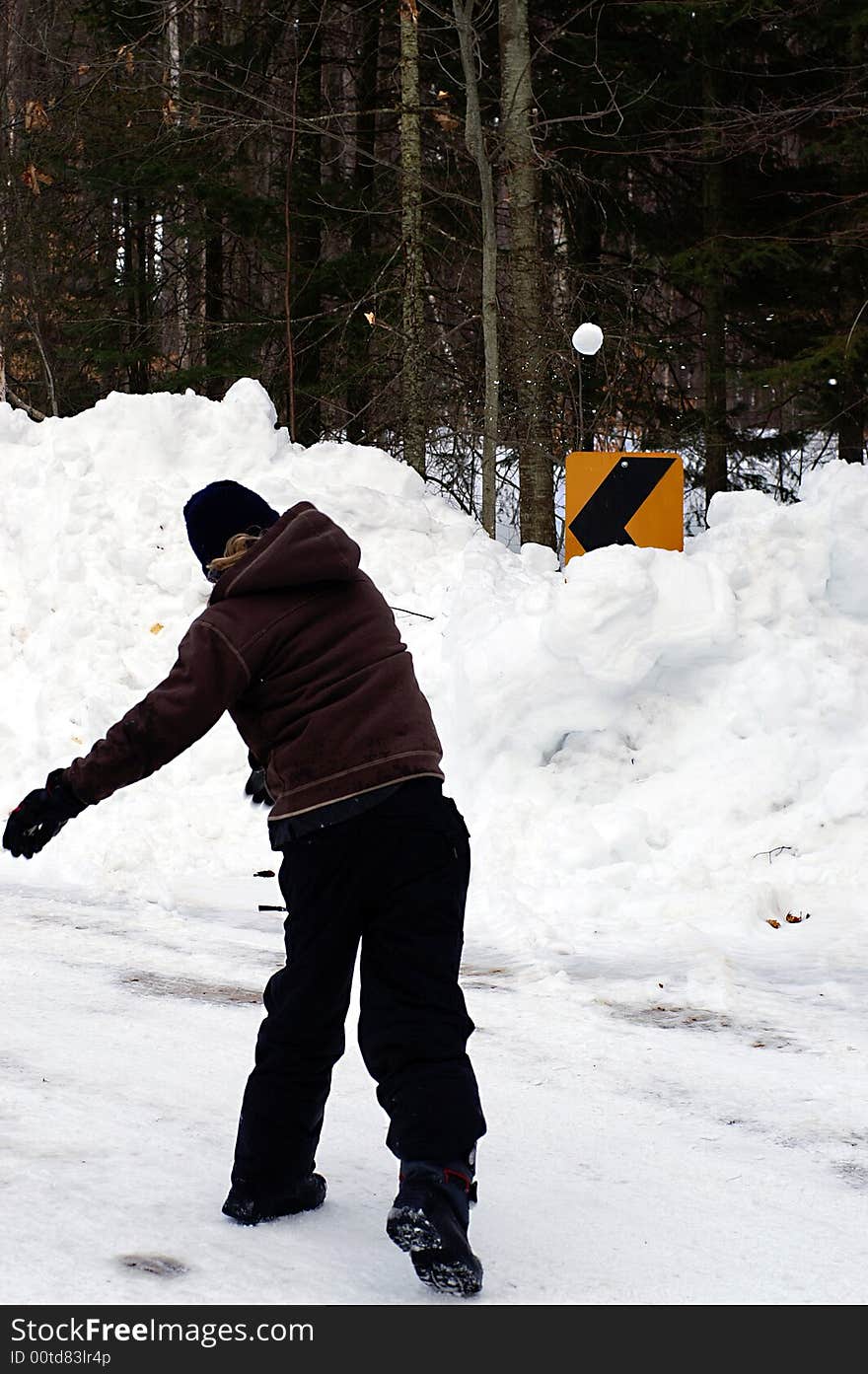 Target Practice takes on many forms including firing snowballs at road signs on a quiet country lane, Ontario. Target Practice takes on many forms including firing snowballs at road signs on a quiet country lane, Ontario