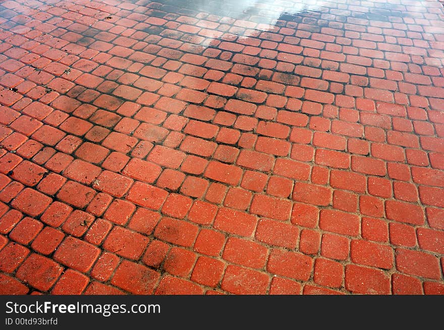 Wet path from a red tile