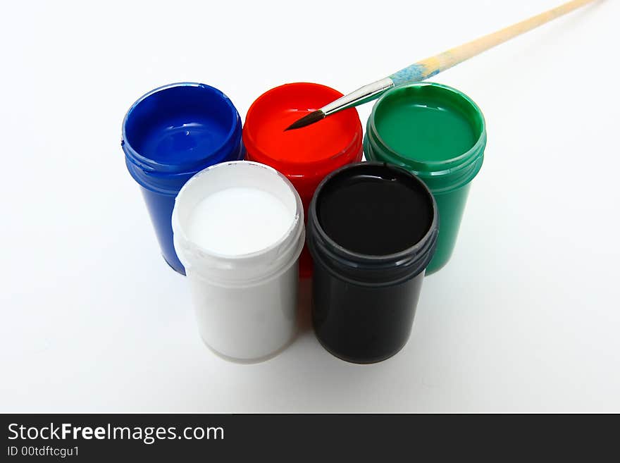 Brush and many paint jars