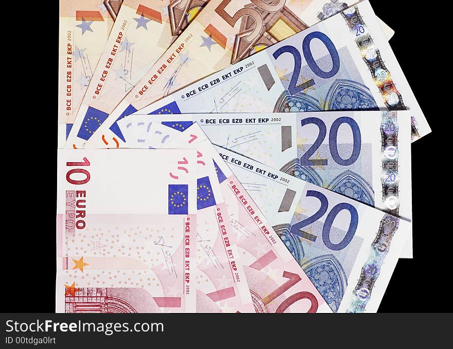 Bunch Of Euro Notes As Fan On A Black Background