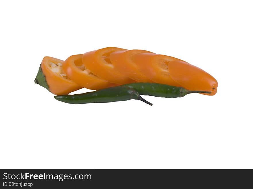 Sliced Orange Chilli With Small Green Chillis