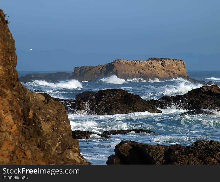 Coastal view of California coast with rocks and waves. Coastal view of California coast with rocks and waves