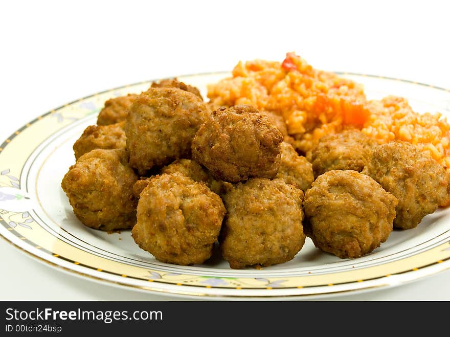 Meat - balls of beef and pork - with risotto.